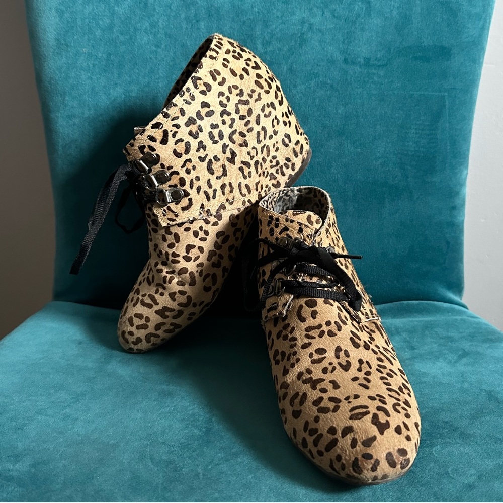 Kate & Mel Leopard Wedge Boots - Size 38